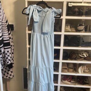 Elegant Light Blue Off-Shoulder Dress